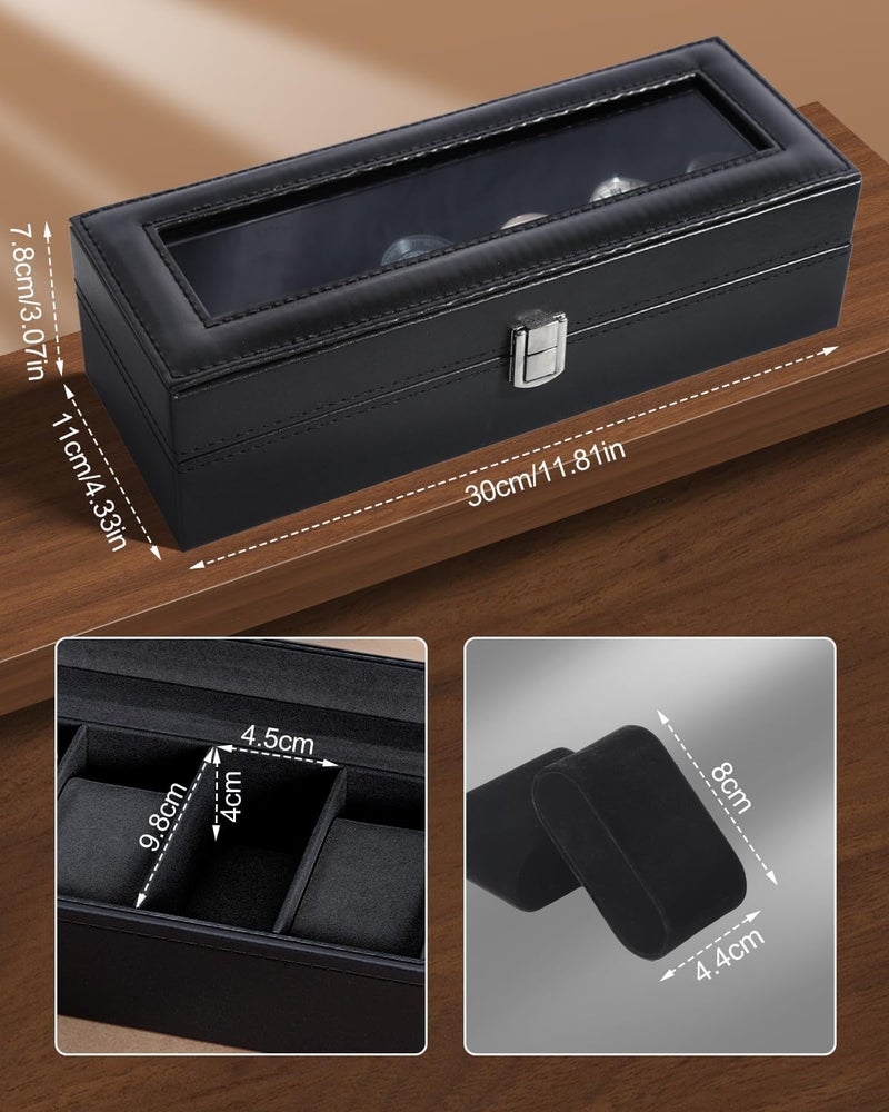 Uten Watch Box, 6 Slots Watch Case, Watch Organizer Jewelry Storage with Large Glass Lid, Black Lining, Watch Display Box for Men & Women Gift - Image 5